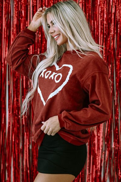 Heart Letter Graphic Round Neck Sweatshirt | Trendsi