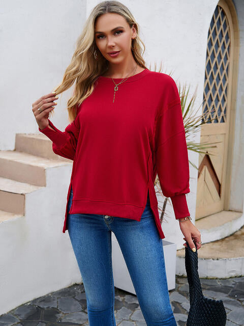 Round Neck Slit Sweatshirt | 1mrk.com