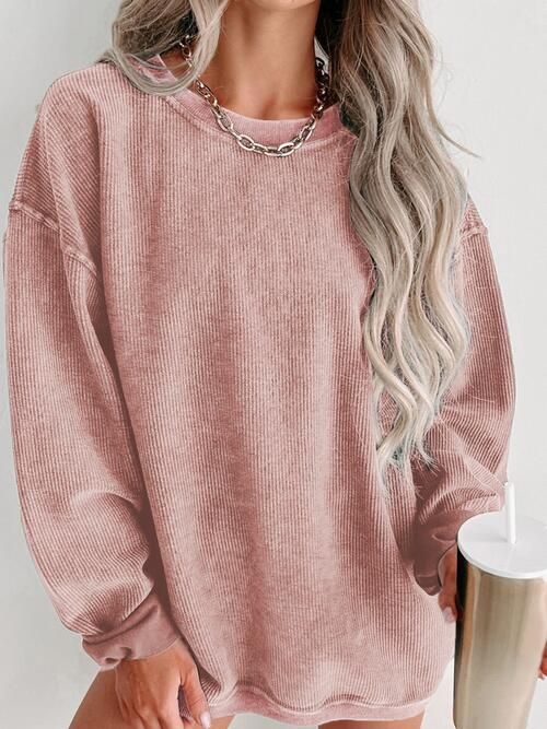 Round Neck Dropped Shoulder Sweatshirt |1mrk.com