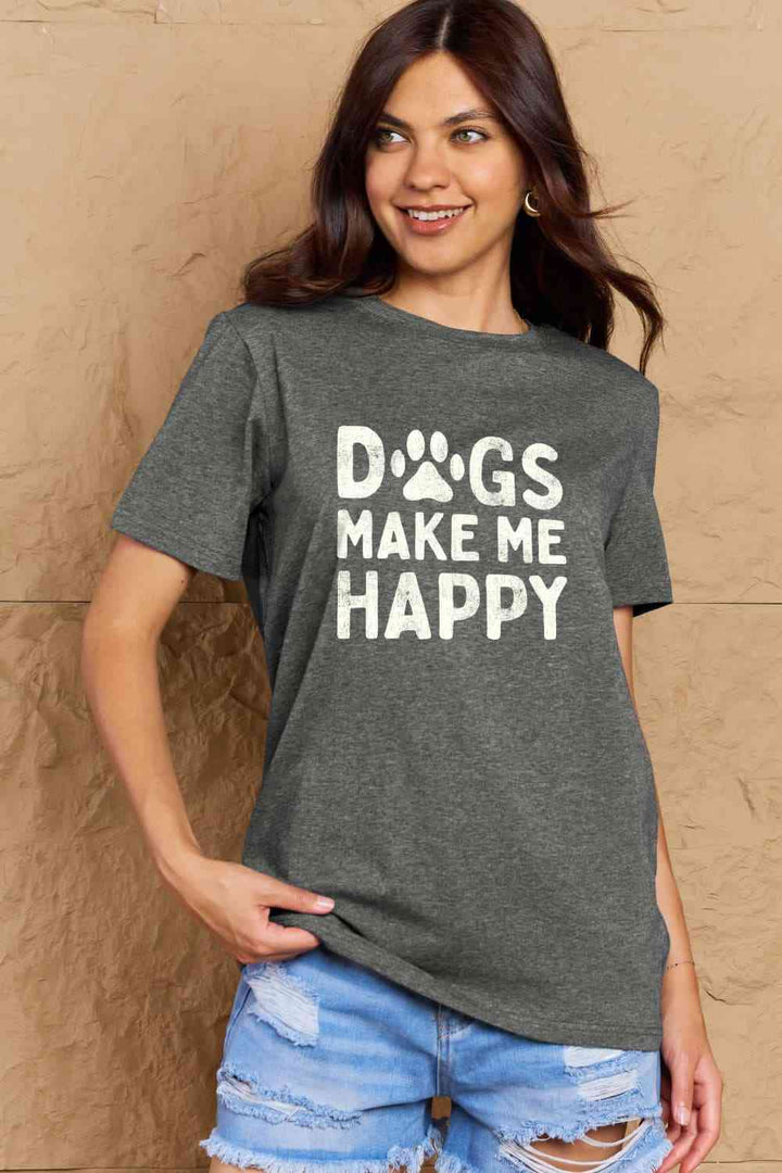 Simply Love Full Size DOGS MAKE ME HAPPY Graphic Cotton T-Shirt | 1mrk.com