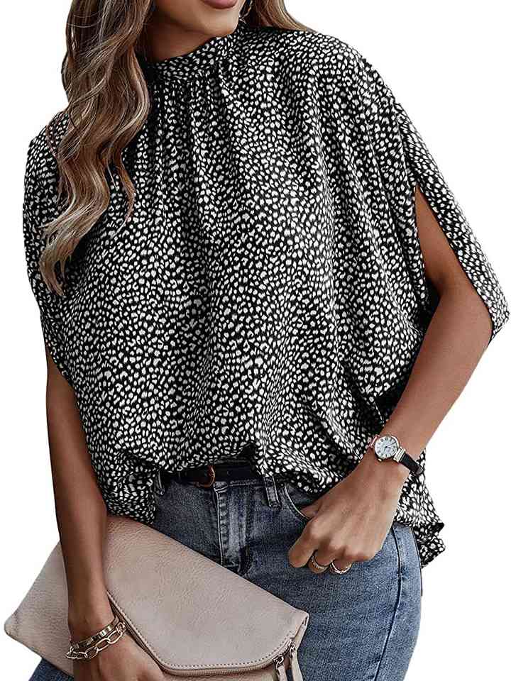 Round Neck Slit Sleeve Blouse | 1mrk.com