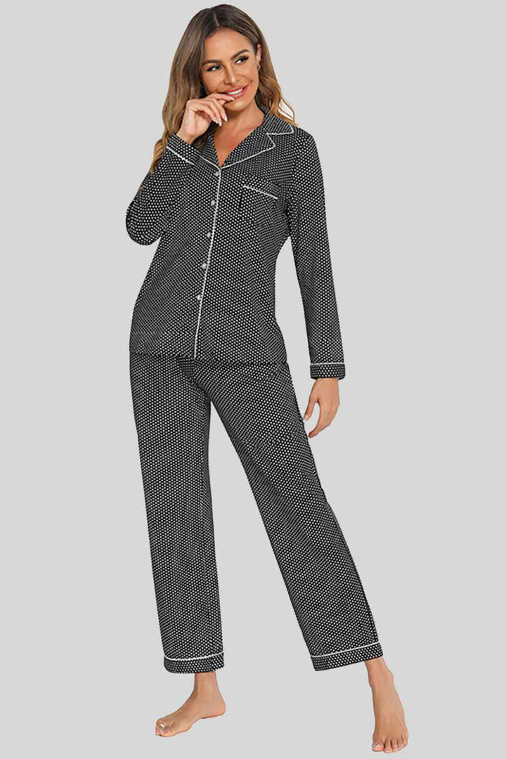 Collared Neck Loungewear Set with Pocket | 1mrk.com