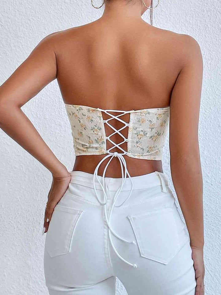 Floral Lace-Up Strapless Bustier | 1mrk.com