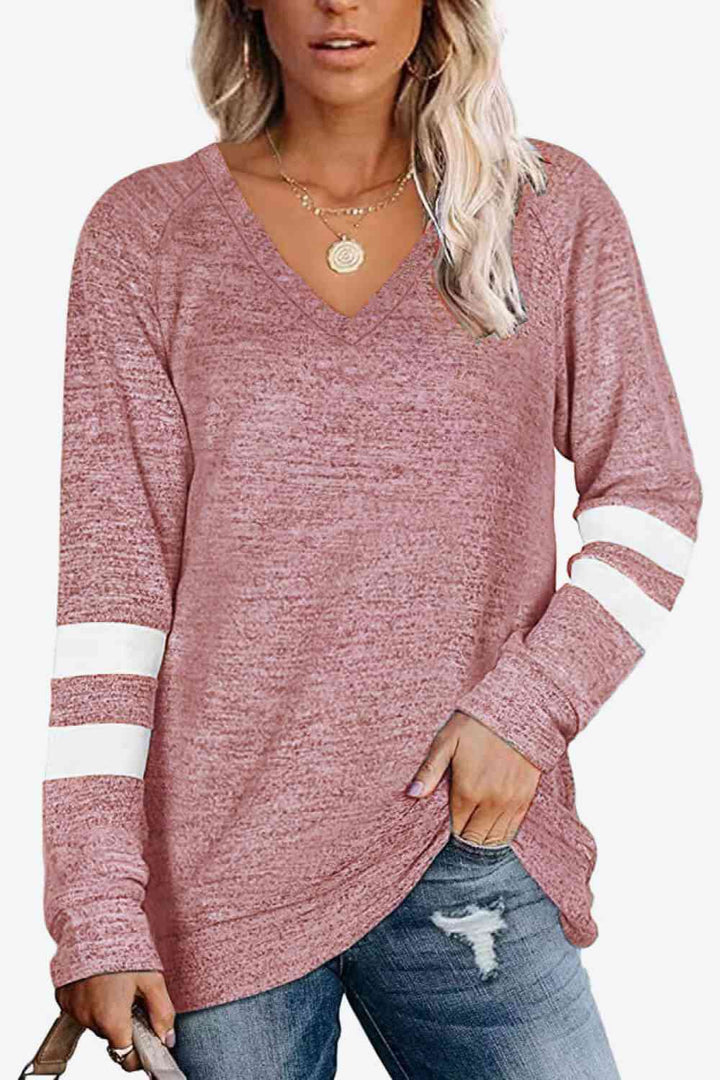 Striped Contrast Raglan Sleeve Top | 1mrk.com