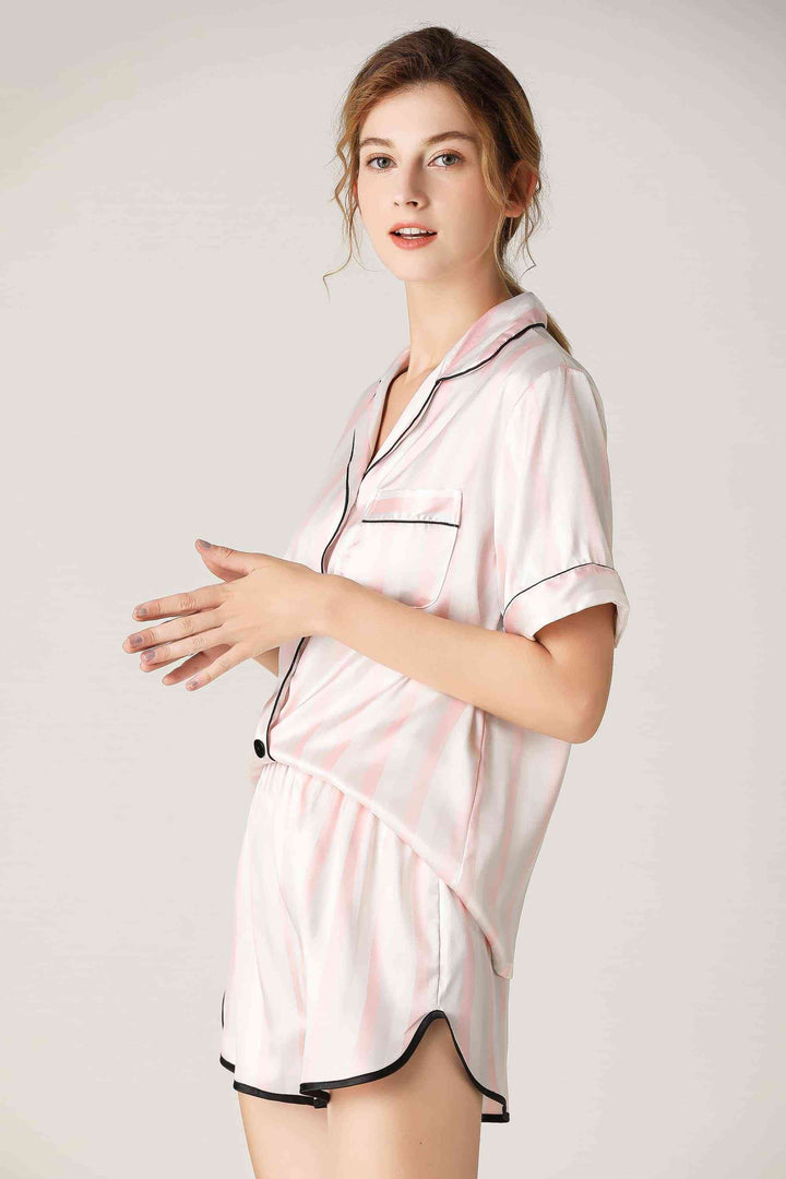 Lapel Collar Shirt and Shorts Lounge Set | 1mrk.com