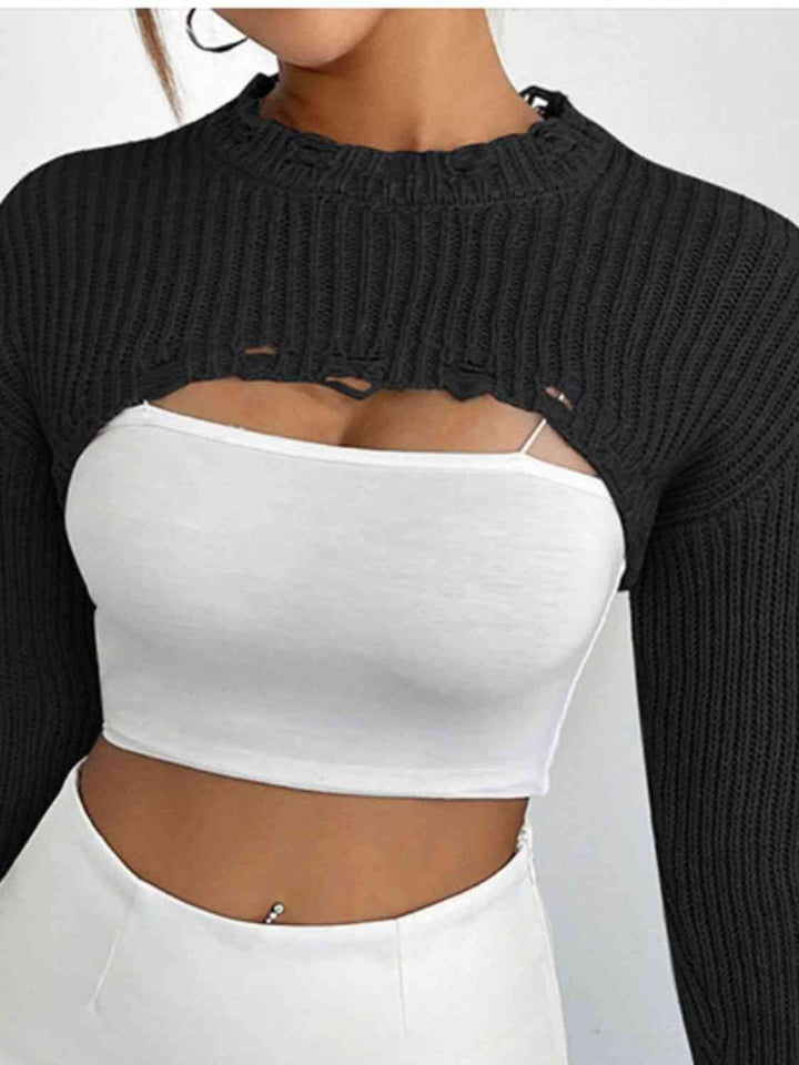 Distressed Long Sleeve Cropped Sweater | 1mrk.com