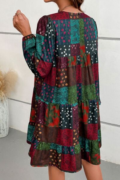 Printed Balloon Sleeve Tiered Dress | 1mrk.com