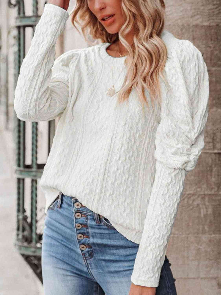 Round Neck Puff Sleeve Knit Top | 1mrk.com