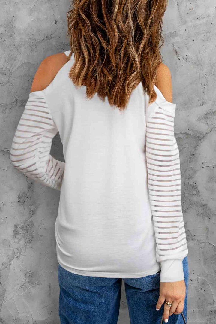 Cold-Shoulder Sheer Striped Sleeve Top |1mrk.com