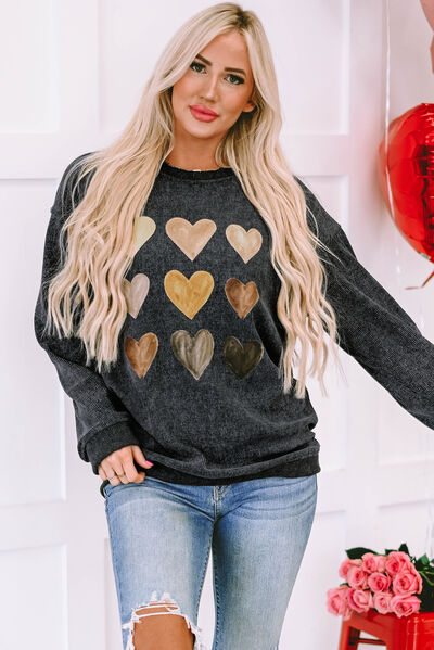 Heart Round Neck Dropped Shoulder Sweatshirt | Trendsi