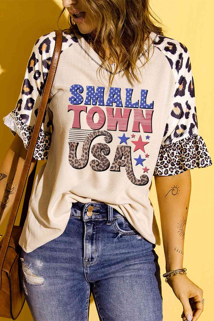 SMALL TOWN USA Graphic Leopard V-Neck Top | 1mrk.com