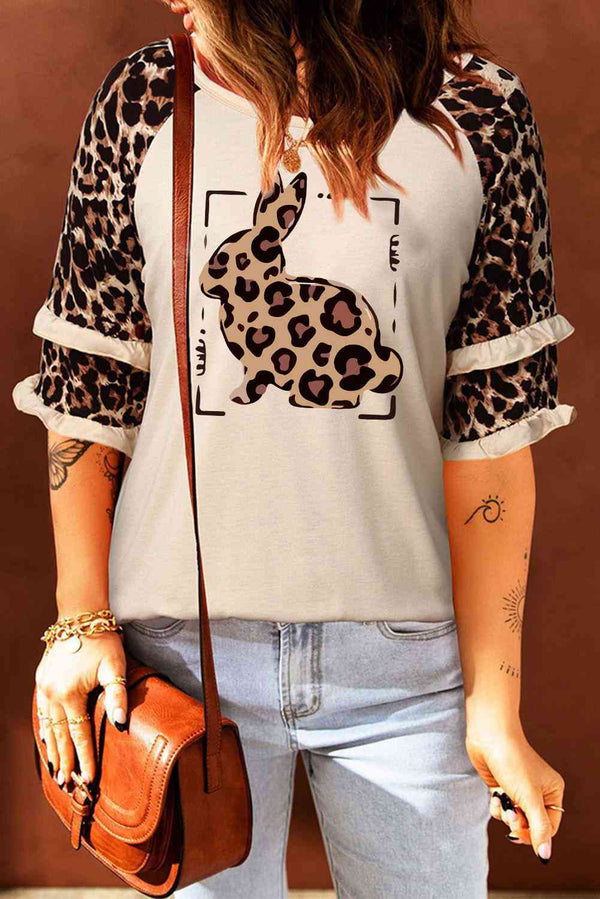 Leopard Bunny Graphic Layered Sleeve T-Shirt | 1mrk.com