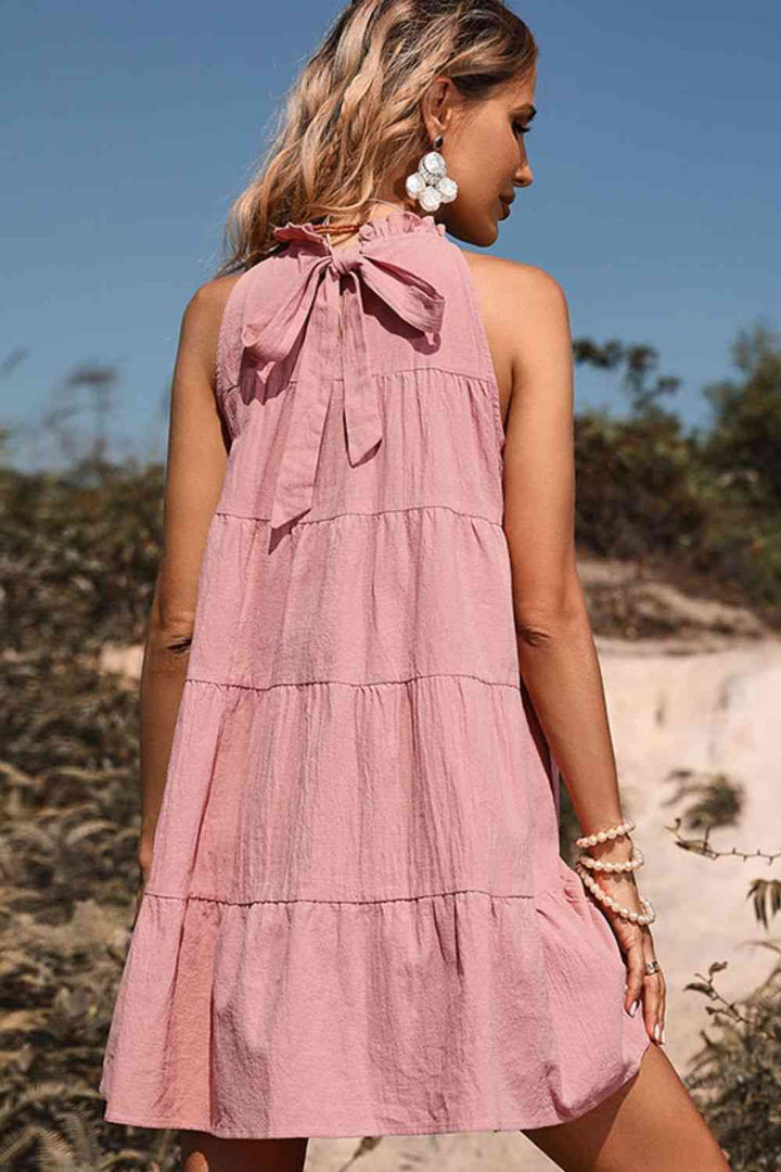 Tie Back Sleeveless Tiered Dress |1mrk.com