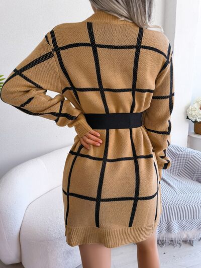 Plaid Round Neck Dropped Shoulder Sweater Dress |1mrk.com