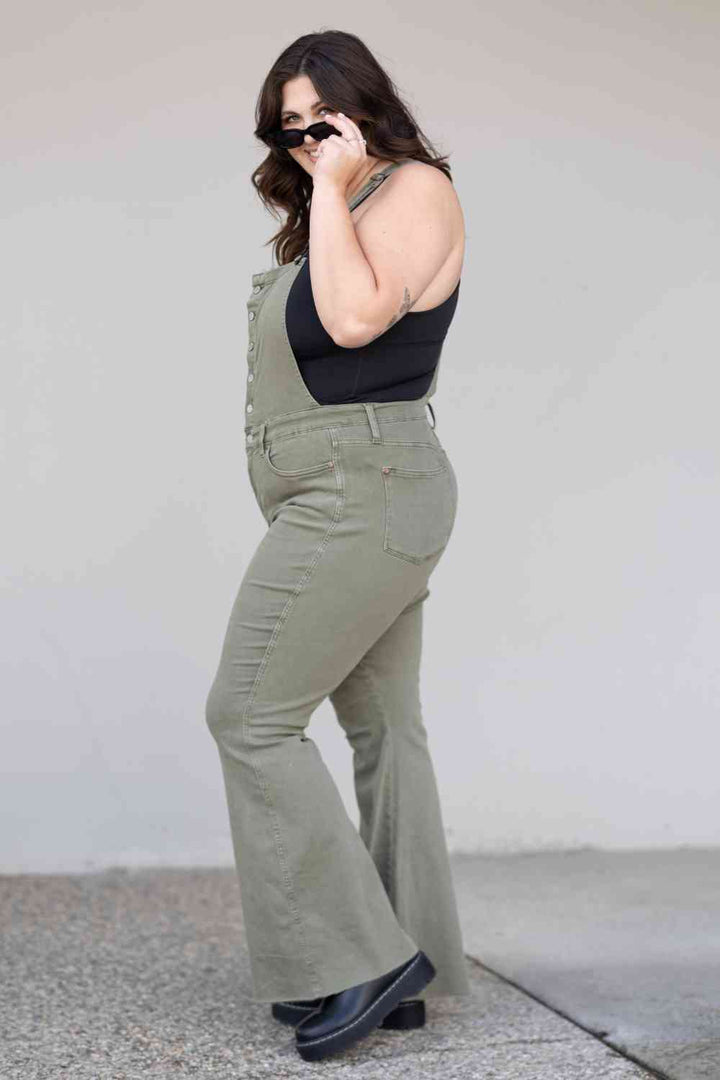 Judy Blue Full Size Kelsey Flare Tummy Control Overalls | 1mrk.com