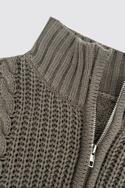 Cable-Knit Striped Quarter Zip Turtleneck Sweater |1mrk.com