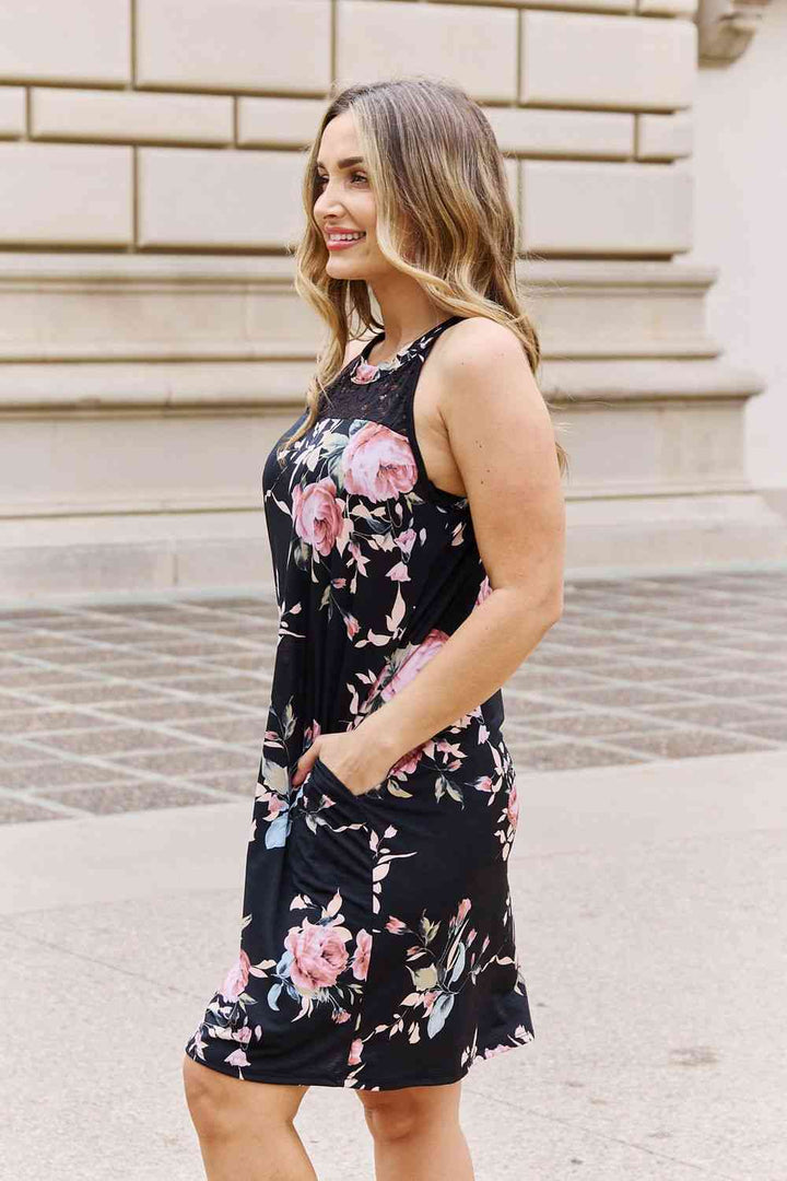 Heimish On A Journey Full Size Foral Lace Detail Sleeveless Dress | 1mrk.com