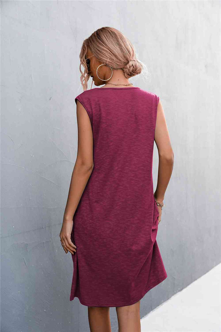 V-Neck Frill Trim Sleeveless Dress |1mrk.com
