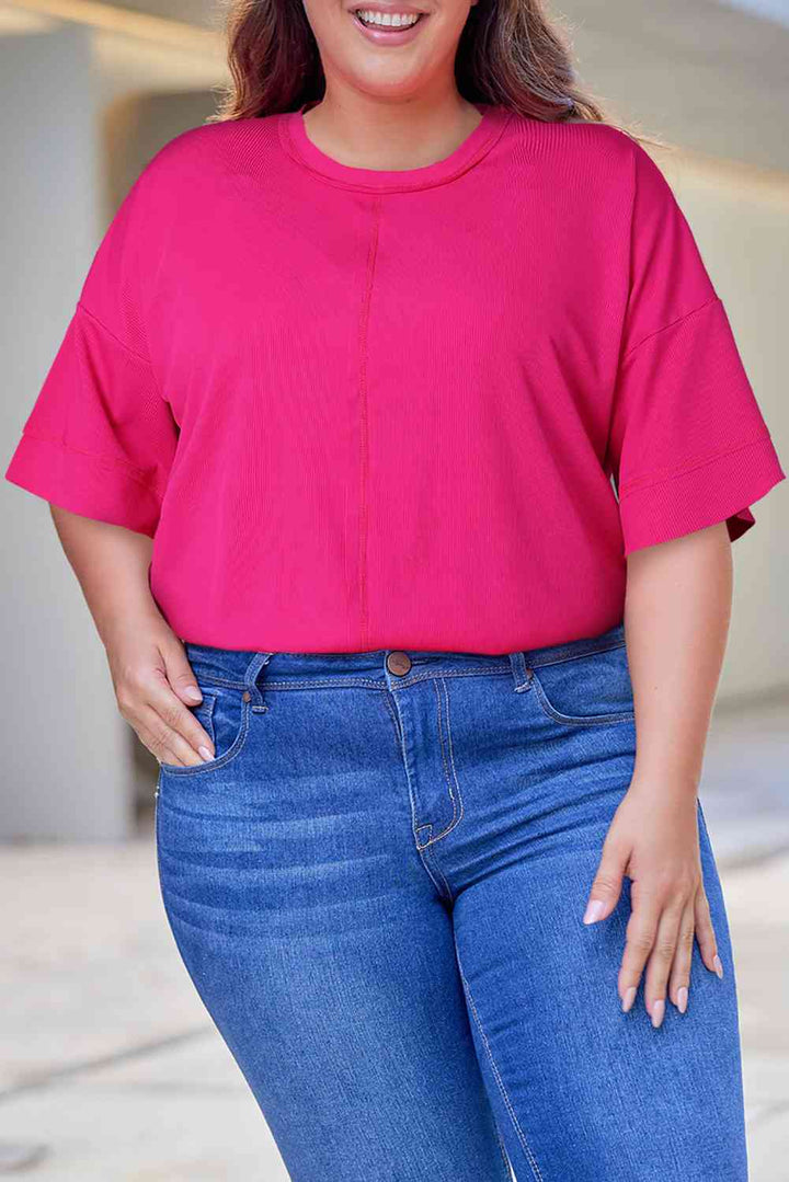 Plus Size Round Neck Dropped Shoulder Tee | 1mrk.com