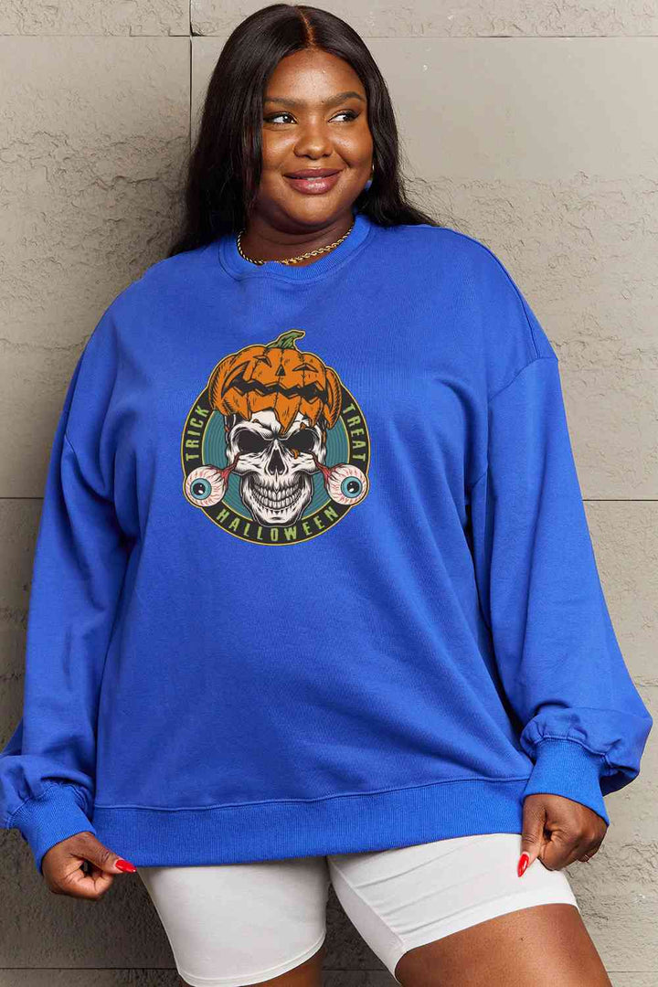 Simply Love Full Size Skull Graphic Sweatshirt |1mrk.com