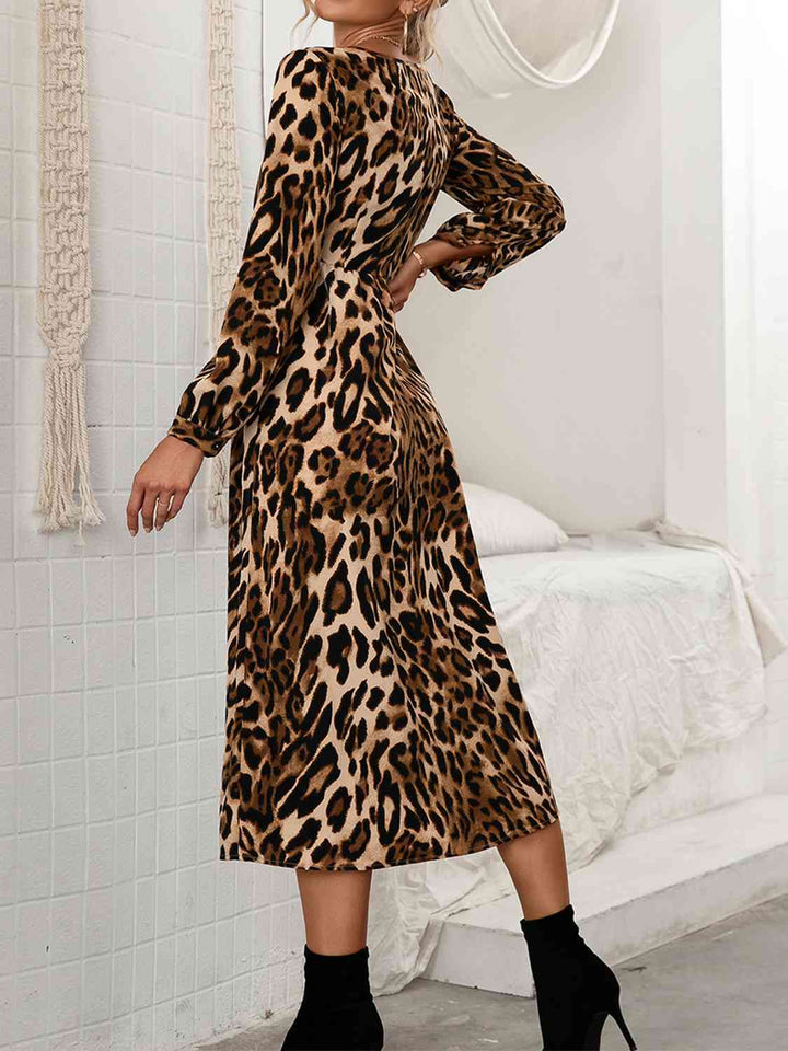 Leopard Button Down V-Neck Dress |1mrk.com