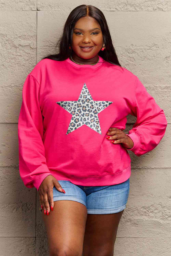 Simply Love Full Size Leopard Star Graphic Sweatshirt |1mrk.com