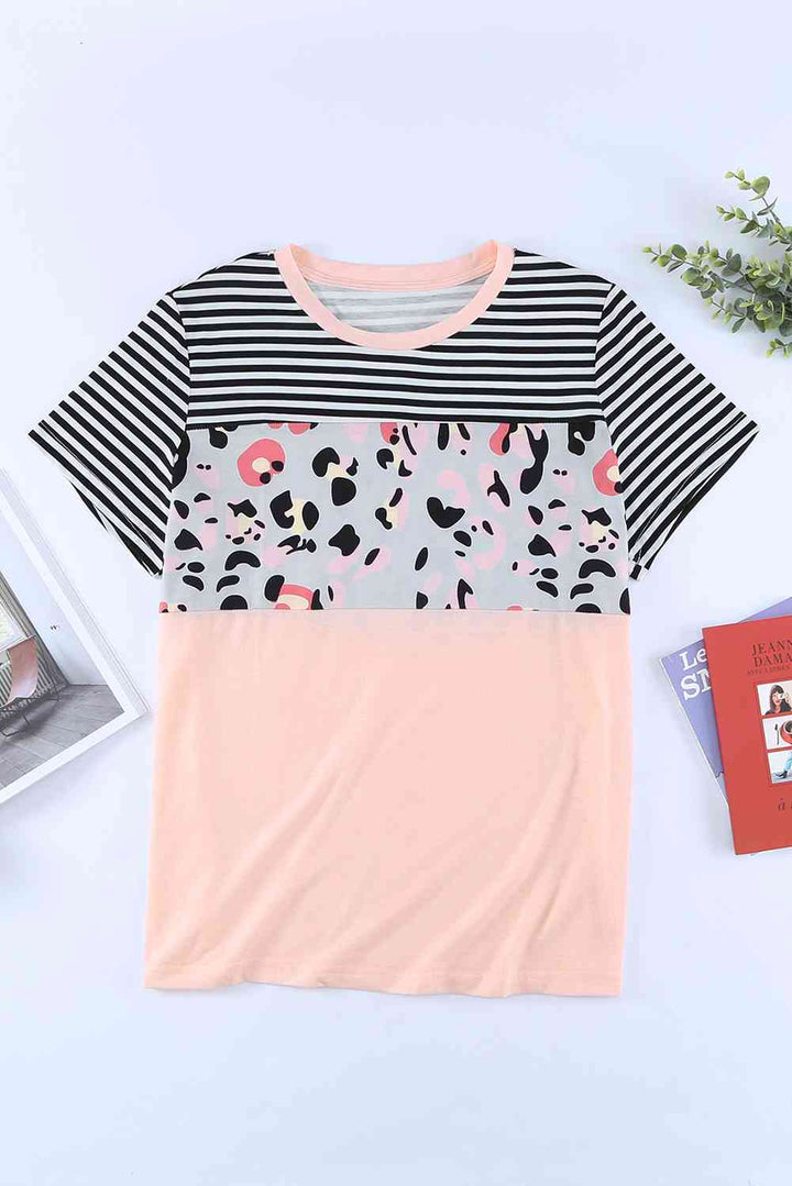 Plus Size Mixed Print Color Block T-Shirt | 1mrk.com