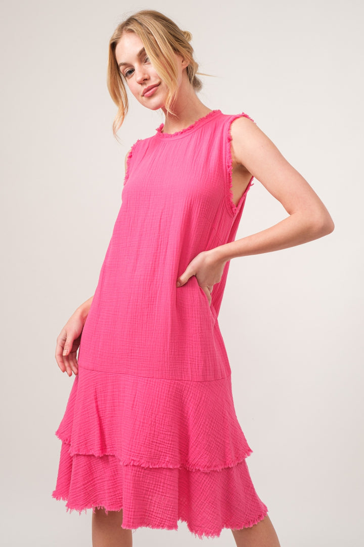 And The Why Washed Fringe Detail Tiered Dress | Trendsi