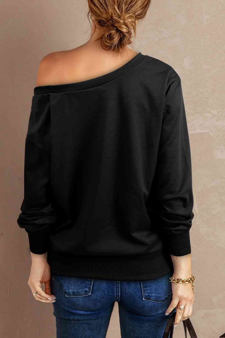 Boat Neck Long Sleeve Sweatshirt |1mrk.com