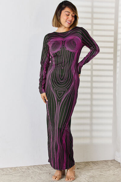 Cutout Round Neck Long Sleeve Maxi Dress |1mrk.com