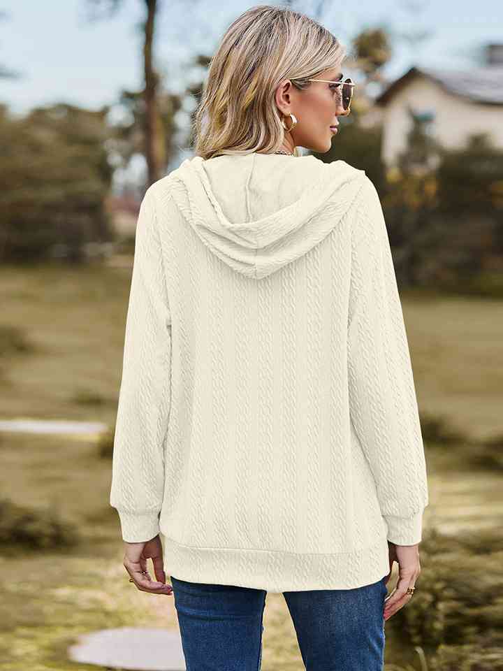 Cable-Knit Zip-Up Hooded Blouse | 1mrk.com