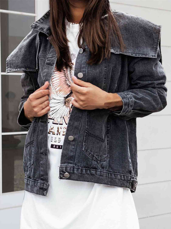 Collared Neck Button Down Denim Jacket | 1mrk.com