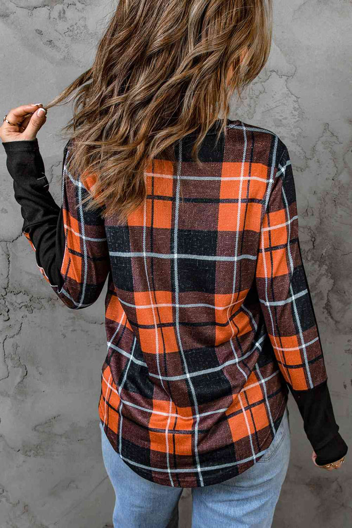 Plaid Color Block Long Sleeve Top | 1mrk.com