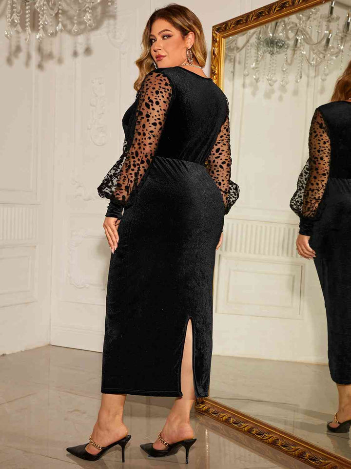 Plus Size Twist Front Lantern Sleeve Slit Dress | 1mrk.com