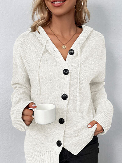 Drawstring Button Up Hooded Cardigan | Trendsi