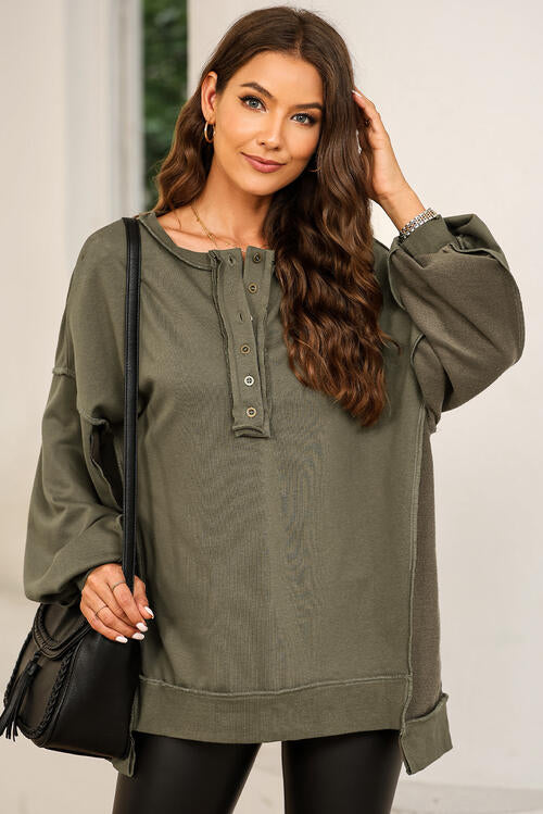 Buttoned Dropped Shoulder Sweatshirt |1mrk.com