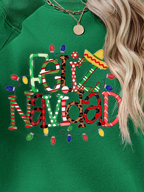 FELIZ NAVIDAD Round Neck Drop Shoulder Sweatshirt |1mrk.com