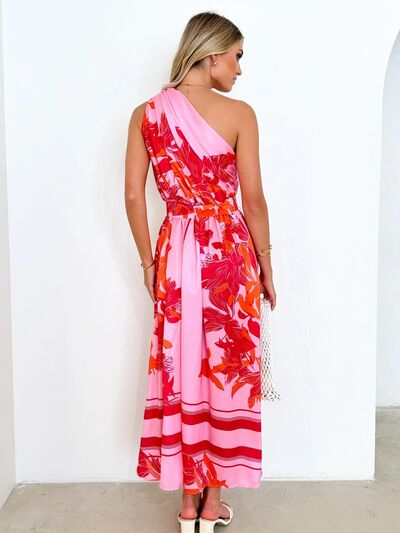 Printed Ruched One Shoulder Dress |1mrk.com