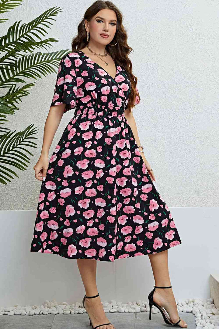 Floral Surplice Midi Dress |1mrk.com