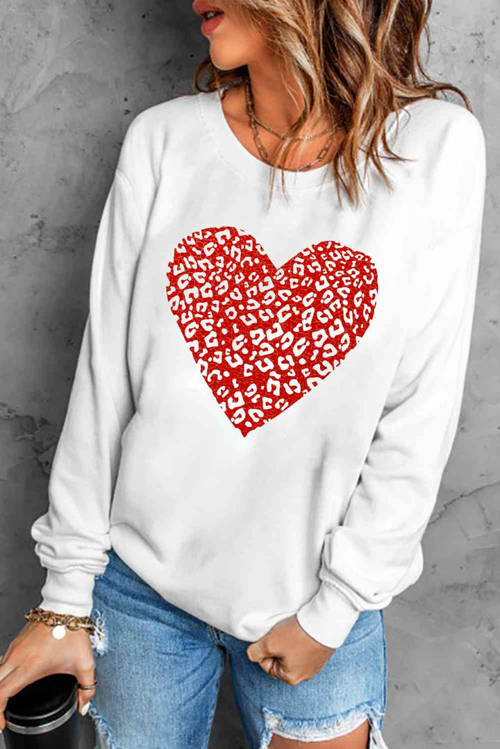 Leopard Heart Graphic Drop Shoulder Sweatshirt | 1mrk.com