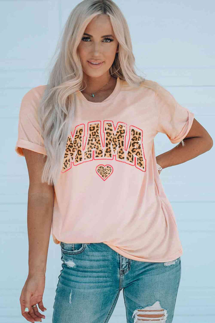 MAMA Heart Graphic Round Neck Tee | 1mrk.com