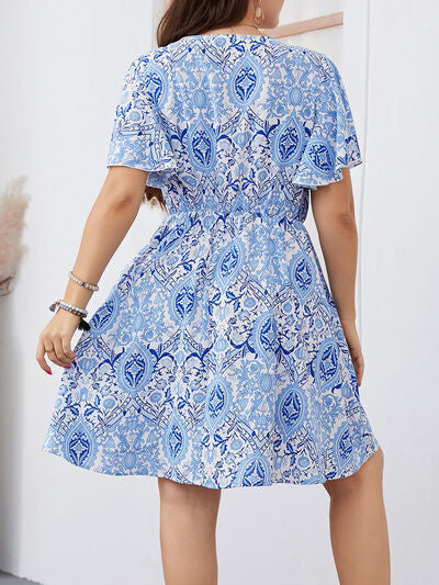 Plus Size Surplice Flutter Sleeve Mini Dress | Trendsi