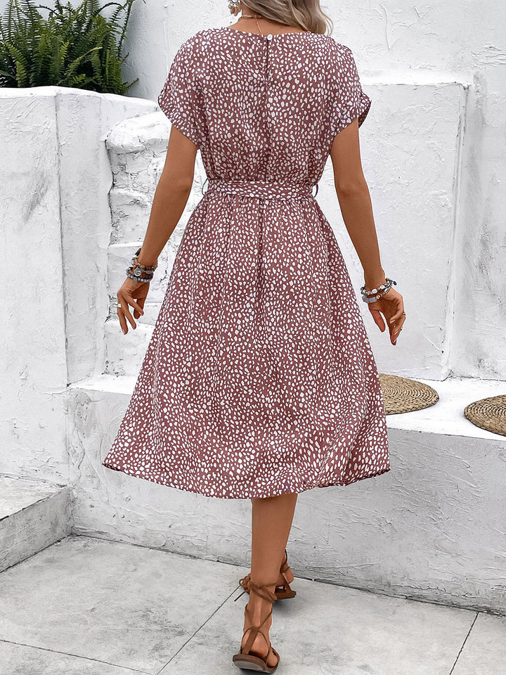 Printed Round Neck Short Sleeve Dress | Trendsi