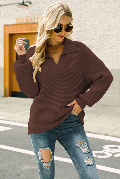 Ribbed Johnny Collar Pullover Sweater |1mrk.com