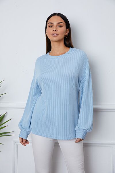 Ribbed Round Neck Long Sleeve Sweatshirt | 1mrk.com