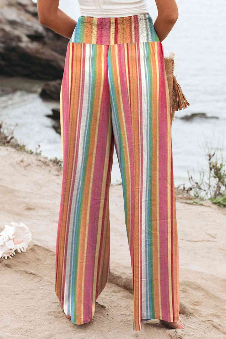 Striped Smocked Waist Pants with Pockets | 1mrk.com