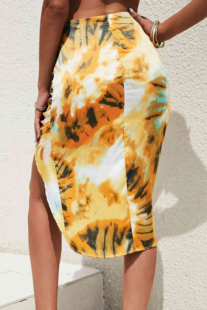 Printed Ruched Midi Skirt |1mrk.com