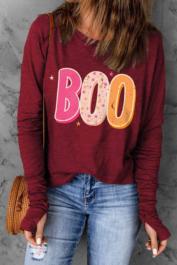 BOO Graphic Thumbhole Sleeve T-Shirt | 1mrk.com