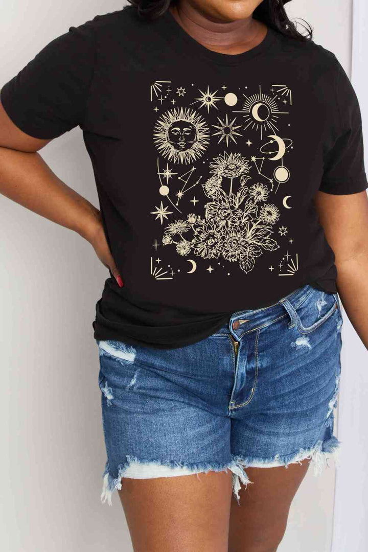 Simply Love Full Size Celestial Graphic Short Sleeve Cotton Tee | 1mrk.com