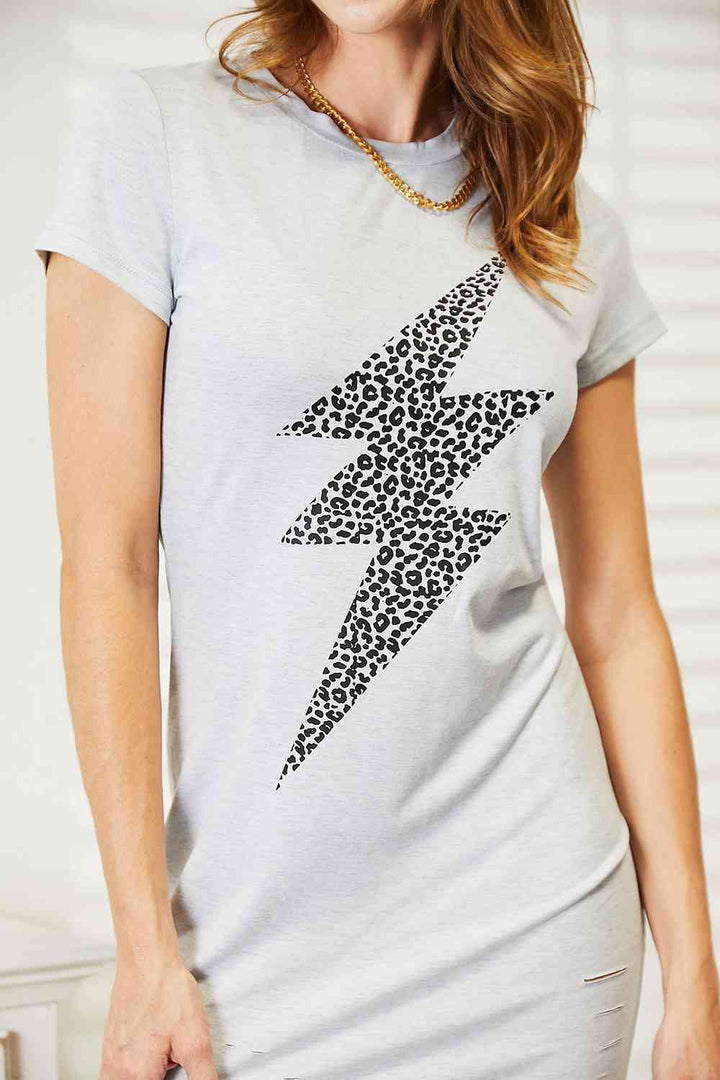Double Take Leopard Lightning Graphic Tee Dress | 1mrk.com